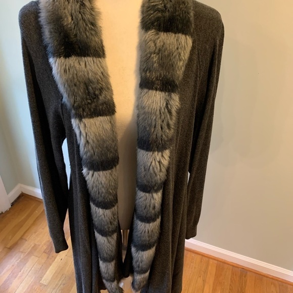 Worthington faux fur trimmed sweater cardigan , size 2X - Picture 2 of 6